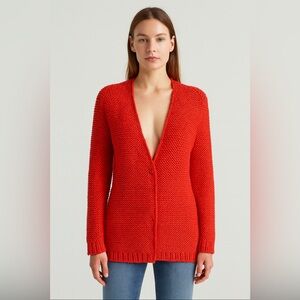 American Vintage Women’s Red Chunky Knit Cotton Wool Cardigan S Holidays Cozy